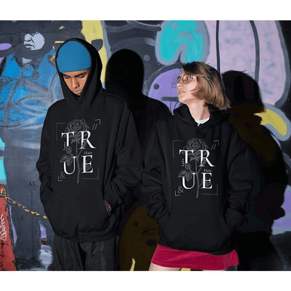 Unisex Graphic Hoodies Sweaters Drawstring Pocket Pullover, Couple Hoodies